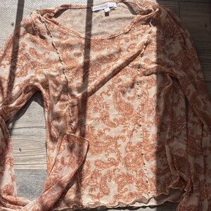 Antique Orange Paisley Long Sleeve Top